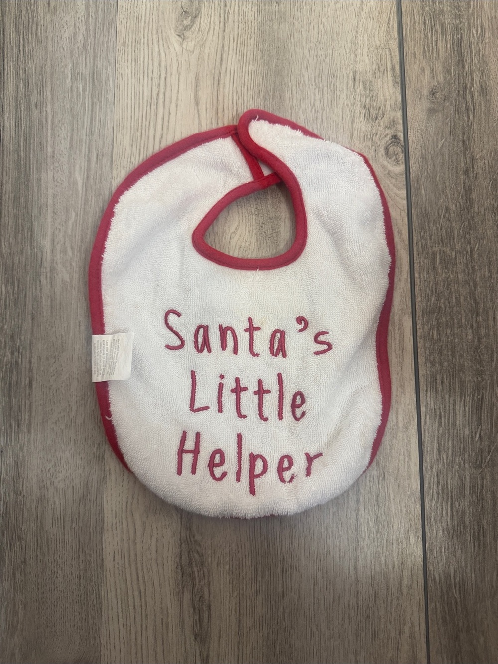 White and Red "Santa's Little Helper" Baby Bib